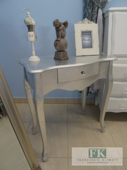 WSPANIAŁE BIURKO / KONSOLA SREBRNA POŁYSK W STYLU FRANCUSKIM , SHABBY , PROWANSJA