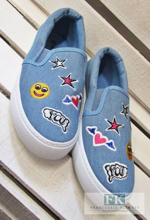 TRAMPKI SLIP ON JEANS BUŹKI NASZYWKI R. 37 TRAMPKI SLIP ON JEANS BUŹKI NASZYWKI R. 37