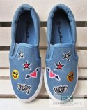 TRAMPKI SLIP ON JEANS BUŹKI NASZYWKI R. 37