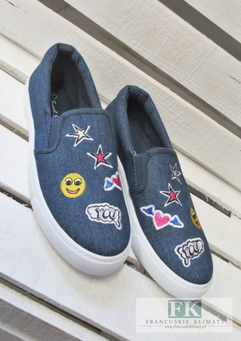 TRAMPKI SLIP ON JEANS BUŹKI NASZYWKI R. 37 TRAMPKI SLIP ON JEANS BUŹKI NASZYWKI R. 37