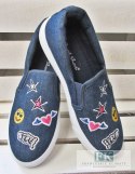 TRAMPKI SLIP ON JEANS BUŹKI NASZYWKI R. 37 TRAMPKI SLIP ON JEANS BUŹKI NASZYWKI R. 37