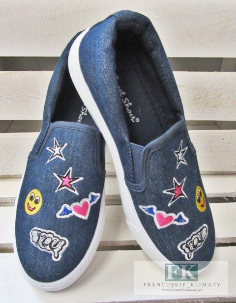 TRAMPKI SLIP ON JEANS BUŹKI NASZYWKI R. 37 TRAMPKI SLIP ON JEANS BUŹKI NASZYWKI R. 37