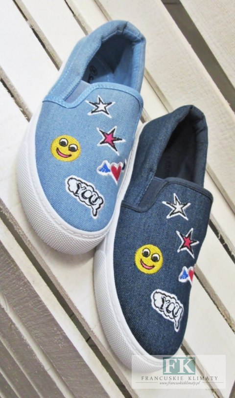 TRAMPKI SLIP ON JEANS BUŹKI NASZYWKI R. 37 TRAMPKI SLIP ON JEANS BUŹKI NASZYWKI R. 37