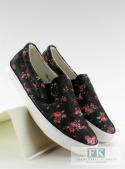 TRAMPKI SLIP ON KWIATY HIT BLACK/PINK R.38