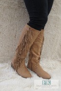 MODNE CAMEL KOZAKI ZAMSZ FRĘDZLE BOHO R. 36