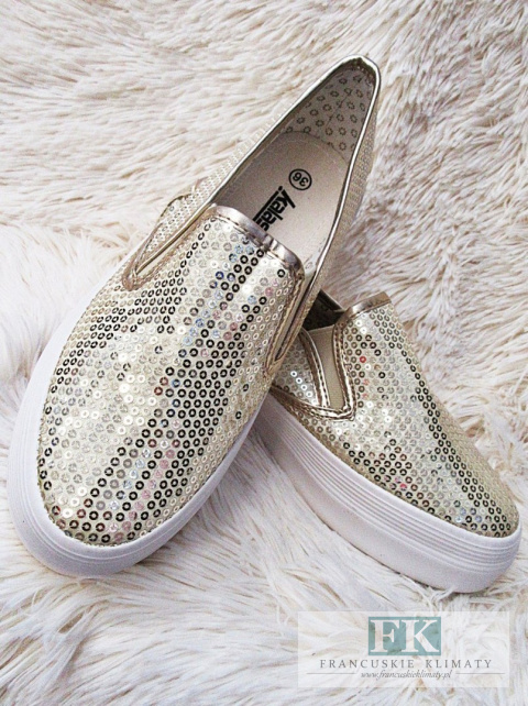 TRAMPKI SLIP ON GOLD ZŁOTE CEKINY R.39 TRAMPKI SLIP ON GOLD ZŁOTE CEKINY R.39