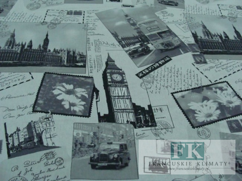 TKANINA MATERIAŁ zasłony miasto LONDYN, BIG BEN wys 280 cm