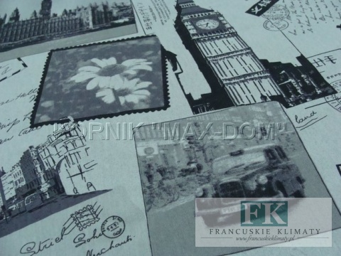 TKANINA MATERIAŁ zasłony miasto LONDYN, BIG BEN wys 280 cm