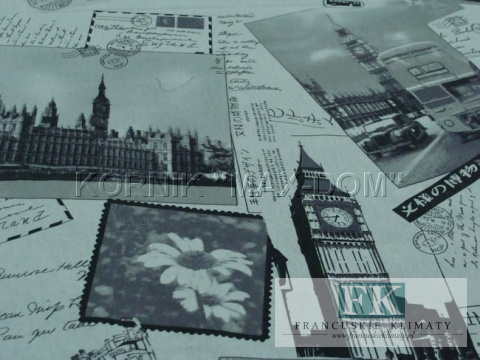 TKANINA MATERIAŁ zasłony miasto LONDYN, BIG BEN wys 280 cm