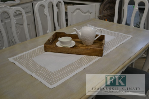 BIEŻNIK BEŻOWO-BIAŁY SERCA 70X140 SHABBY CHIC PROWANSJA FRANCJA