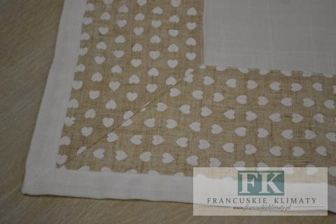 BIEŻNIK BEŻOWO-BIAŁY SERCA 85X85 SHABBY CHIC PROWANSJA FRANCJA
