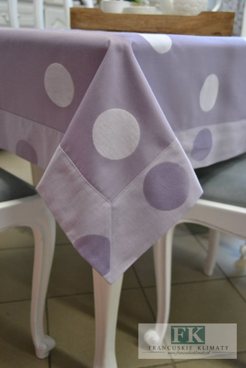 OBRUS 160X300 FIOLETOWY KROPKI FRANCJA SHABBY VINTAGE
