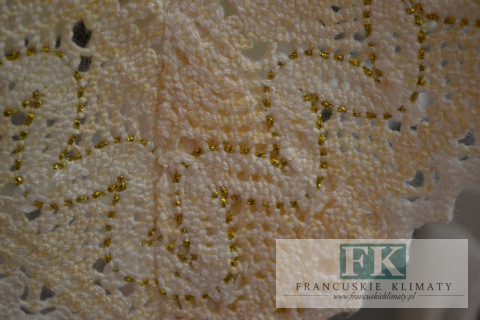 OBRUS ANITA 140X170 ŁAMANA BIEL ZŁOTA NITKA LEN NATURA SHABBY CHIC FRANCJA