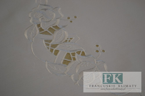 OBRUS BASIA BIEL 140X180 HAFT PROWANSJA SHABBY CHIC FRANCJA