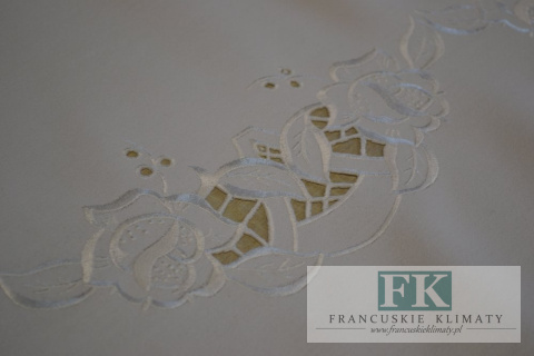 OBRUS BASIA BIEL 140X180 HAFT PROWANSJA SHABBY CHIC FRANCJA