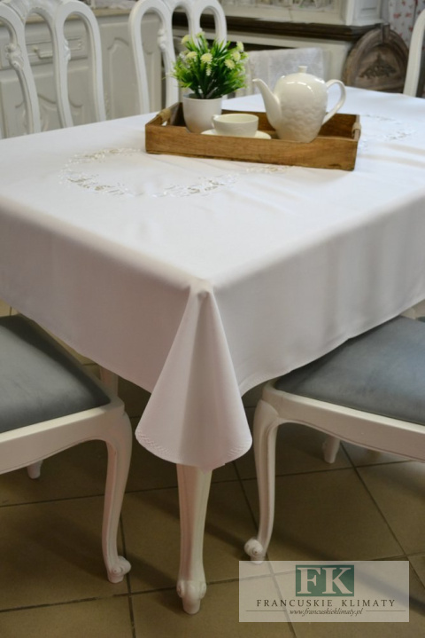 OBRUS BASIA BIEL 140X180 HAFT PROWANSJA SHABBY CHIC FRANCJA