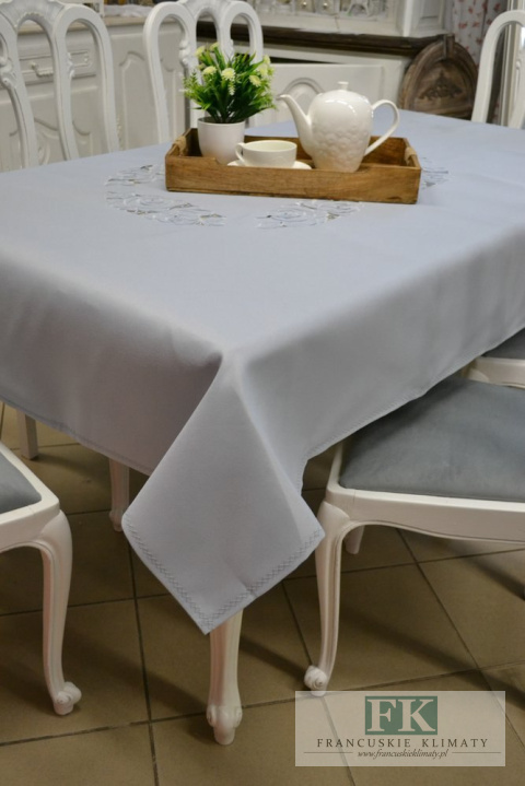 OBRUS BASIA SIWY 140X180 HAFT PROWANSJA SHABBY CHIC FRANCJA