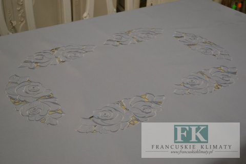 OBRUS BASIA SIWY 140X180 HAFT PROWANSJA SHABBY CHIC FRANCJA