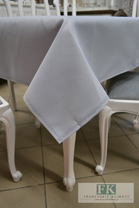 OBRUS BASIA SIWY 140X220 HAFT PROWANSJA SHABBY CHIC FRANCJA