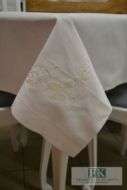 OBRUS RITA 140X220 ŁAMANA BIEL PROWANSJA SHABBY CHIC FRANCJA