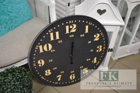 ZEGAR ŚCIENNY FI 59 CM CZARNY + ŻÓŁTE CYFRY LOFT SHABBY CHIC VINTAGE FRANCJA