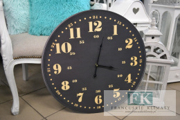 ZEGAR ŚCIENNY FI 59 CM CZARNY + ŻÓŁTE CYFRY LOFT SHABBY CHIC VINTAGE FRANCJA