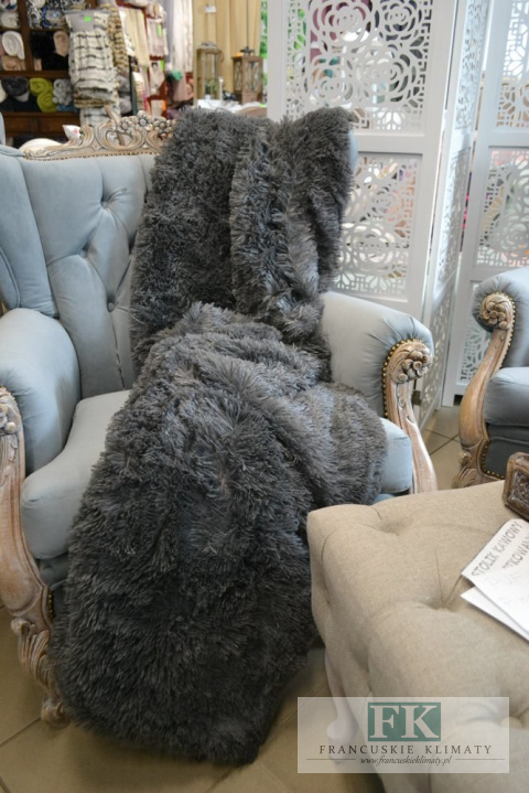 KOC NARZUTA FUTRZAK 220X240 GRAFIT SHABBY CHIC VINTAGE