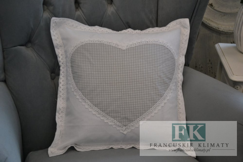 POSZEWKA DEKORACYJNA 45X45 SERCE KRATKA STYL PROWENSALSKI SHABBY CHIC FRANCUSKI