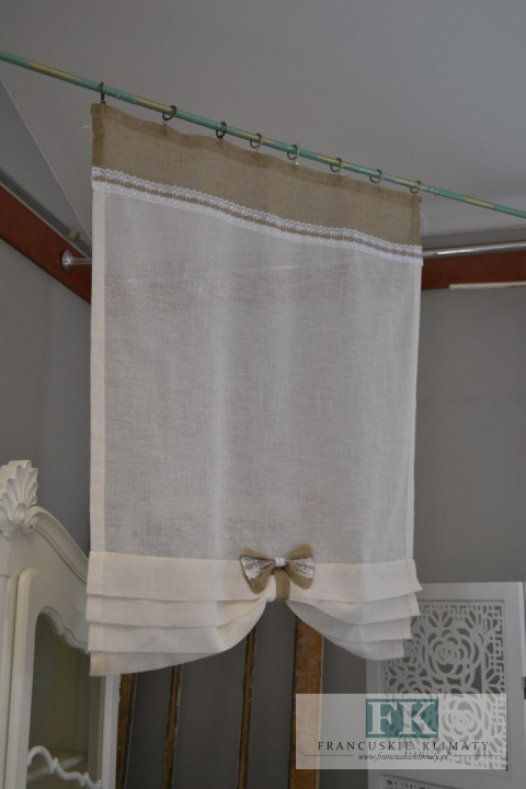 ROLETKA , EKRAN , PANEL BATYST LEN KORONKA SHABBY CHIC PROWANNSJA VINTAGE