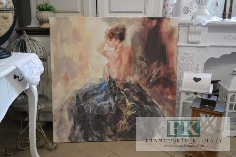 OBRAZ NA PŁÓTNIE DAMA KOBIETA Z PERŁAMI 100/ 100 CM