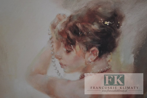 OBRAZ NA PŁÓTNIE DAMA KOBIETA Z PERŁAMI 100/ 100 CM