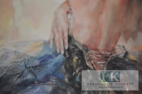 OBRAZ NA PŁÓTNIE DAMA KOBIETA Z PERŁAMI 100/ 100 CM