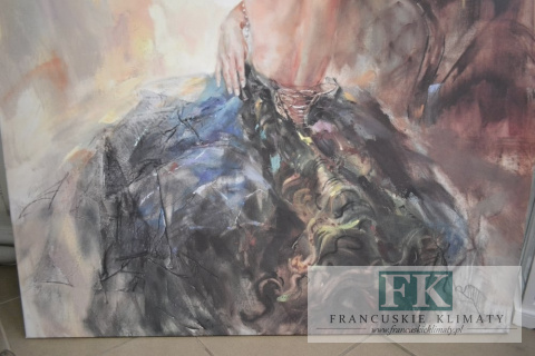 OBRAZ NA PŁÓTNIE DAMA KOBIETA Z PERŁAMI 100/ 100 CM