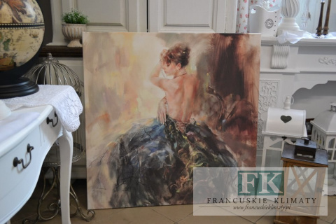 OBRAZ NA PŁÓTNIE DAMA KOBIETA Z PERŁAMI 100/ 100 CM