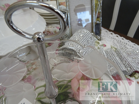 PATERA NA CIASTO KWIATY 29 CM SZKLANA WYS 23 CM