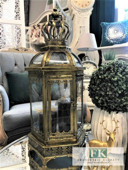 METALOWA LATARNIA LAMPION 56 CM ANTYCZNE ZŁOTO