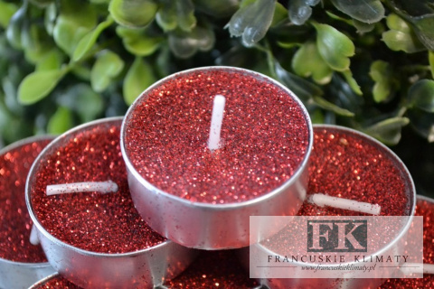 brokatowe TEALIGHT ! KPL. 8 SZT.CZERWONE PODGRZEWACZE