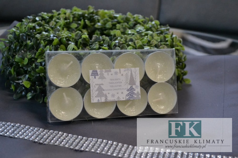 brokatowe TEALIGHT ! KPL. 8 SZT.KREMOWE ŚWIECZKI PODGRZEWACZE TEALIGHTY CANDLE brokatowe TEALIGHT ! KPL. 8 SZT.KREMOWE ŚWIECZKI PODGRZEWACZE TEALIGHTY CANDLE