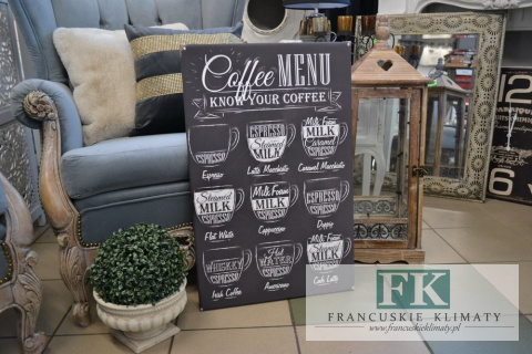 OBRAZ RETRO NA PŁÓTNIE 45/70 CAFFE MENU OBRAZ RETRO NA PŁÓTNIE 45/70 CAFFE MENU