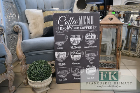 OBRAZ RETRO NA PŁÓTNIE 45/70 CAFFE MENU OBRAZ RETRO NA PŁÓTNIE 45/70 CAFFE MENU