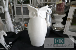 FIGURA CERAMICZNA PORCELANOWA SOWA BIAŁA WYS. 23,5 CM SHABBY PROWANSJA VINTAGE