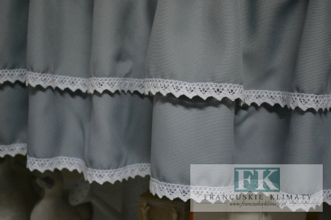 LAMBREKIN SZYTY KOKARDKA STALOWA WYS 50 CM SHABBY NA WYMIAR , BAWEŁNA 100%