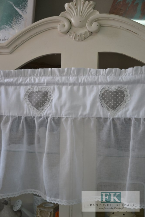 ZAZDROSTKA ZAZDROSKA SZYTA KORONKOWE SERCE kropki szare WYS 45 CM SHABBY NA WYMIAR , BAWEŁNA 100%