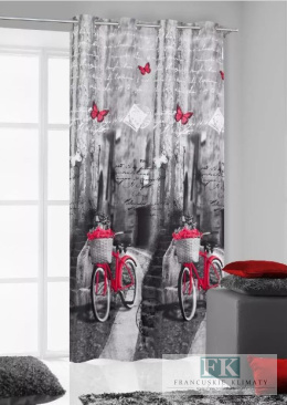 ZASŁONA CZERWONE ROWERY 140X250 NA PRZELOTKACH STYL FRANCUSKI RETRO VINTAGE