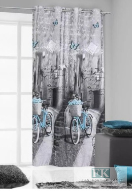 ZASŁONA NIEBIESKI ROWERY 140X250 NA PRZELOTKACH STYL FRANCUSKI RETRO VINTAGE
