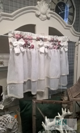 ZAZDROSTKA ZAZDROSKA SZYTA KOKARDKA pepitka szara WYS 45 CM SHABBY NA WYMIAR , BAWEŁNA 100%