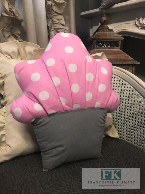 PODUSZKA MUFFINKA BAWEŁNA 34 CM różowo-szaro-biała BABECZKA HANDMADE PODUSZKA MUFFINKA BAWEŁNA 34 CM różowo-szaro-biała BABECZKA HANDMADE