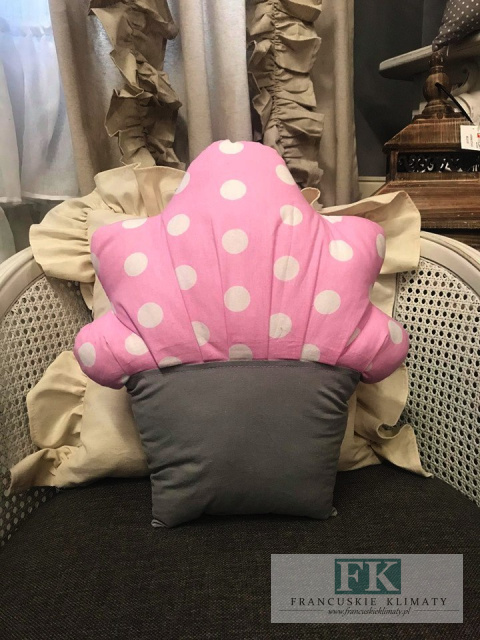 PODUSZKA MUFFINKA BAWEŁNA 34 CM różowo-szaro-biała BABECZKA HANDMADE PODUSZKA MUFFINKA BAWEŁNA 34 CM różowo-szaro-biała BABECZKA HANDMADE