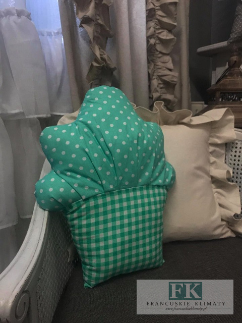 PODUSZKA MUFFINKA BAWEŁNA 34 CM zielono-biała BABECZKA HANDMADE