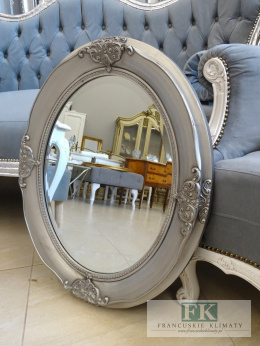 OWALNE LUSTRO fazowane (diamentowe) w cudownej SREBRNEJ RAMIE 66 CM